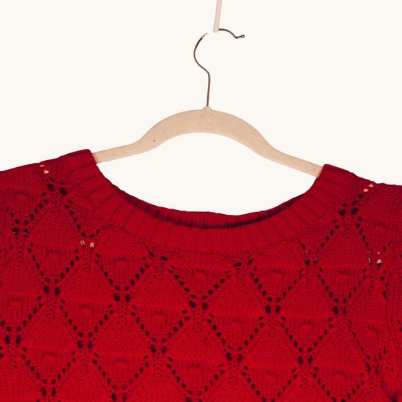 Tommy Hilfiger Sweater Womens Large Red Open Knit Diamond Cotton Casual Classic - Picture 3 of 11
